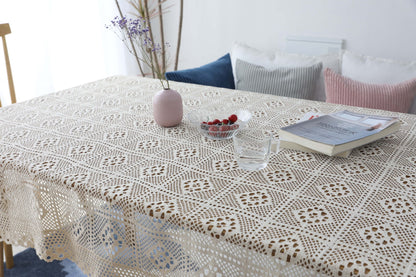 Bulk Boho Handmade Crochet Square Tablecloth for Dinning Tabletop Decor Wholesale