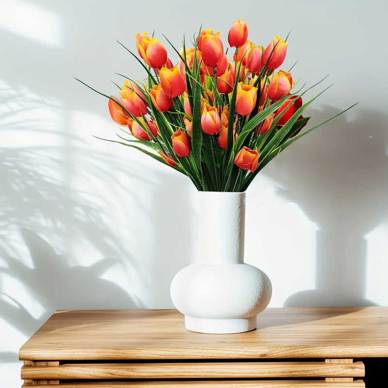 4 Bundles UV-Resistant Artificial Tulip Bushes for Indoor Outdoor Decor, Silk Flowers