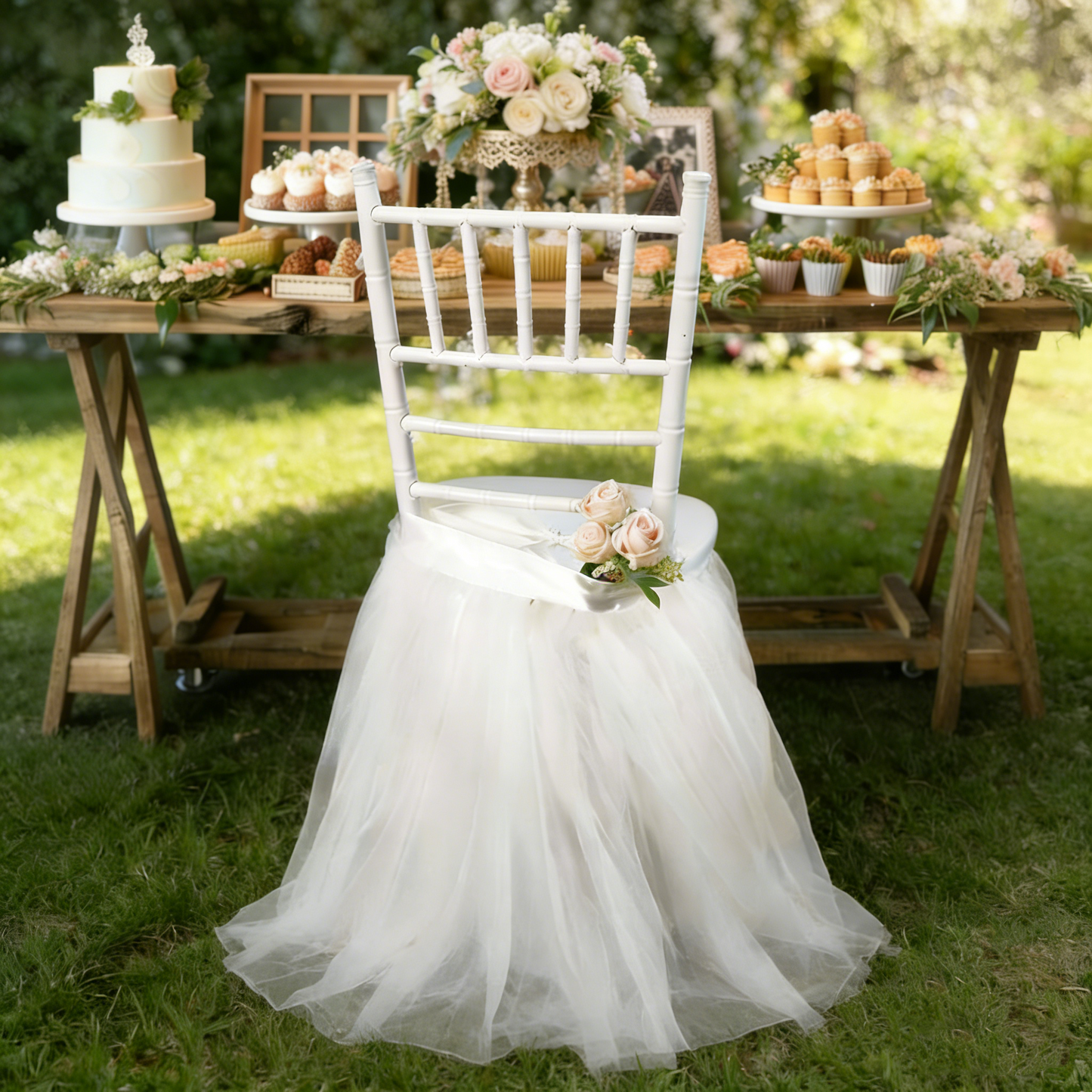 20-Pack Bridal Shower Chair Tutu Skirts - White Tulle Chair Decor for Wedding/Party