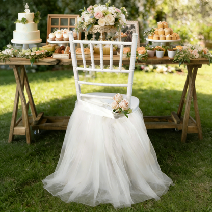 20-Pack Bridal Shower Chair Tutu Skirts - White Tulle Chair Decor for Wedding/Party