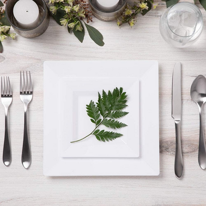 Bulk 50 Pcs White Square Disposable Plates Perfect for Christmas and Thanksgiving Parties Wholesale