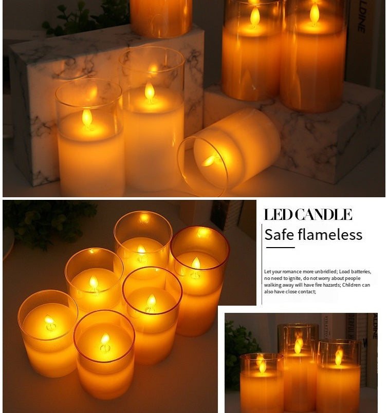 Bulk 3 Pcs LED Flameless Candles with Acrylic Glass for Festival Wedding Home Party Decor Wholesale