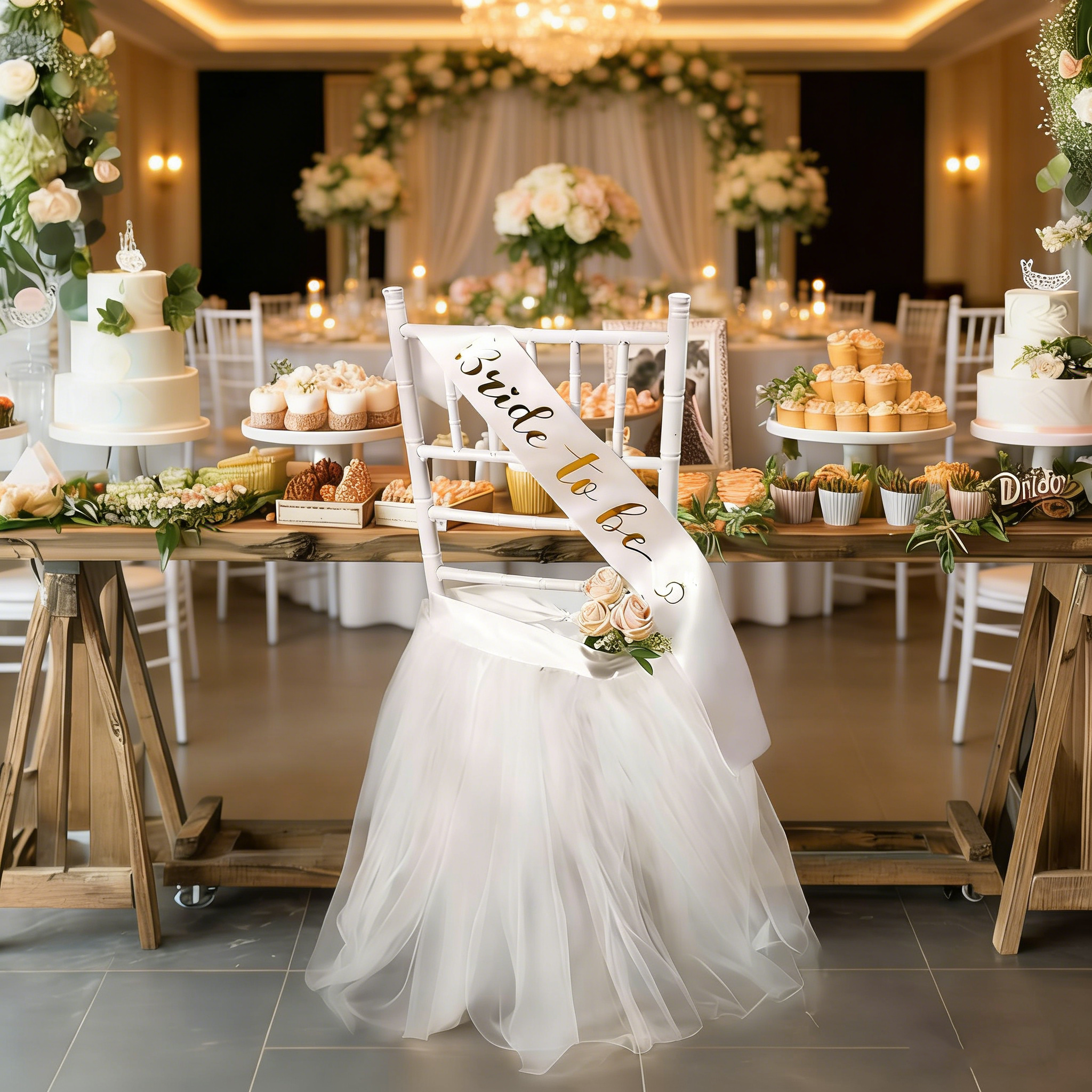 20-Pack Bridal Shower Chair Tutu Skirts - White Tulle Chair Decor for Wedding/Party