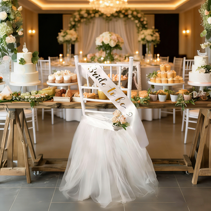 20-Pack Bridal Shower Chair Tutu Skirts - White Tulle Chair Decor for Wedding/Party