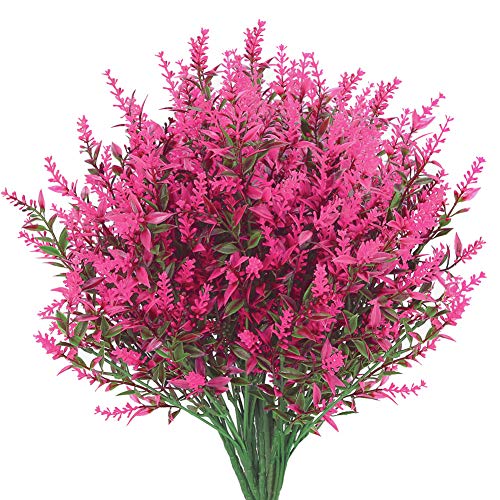Artificial Greenery Plants Lavender Bulk 10 Pcs UV Resistant Shrubs for Outdoors Hanging Planters Window Box Indoor Decor