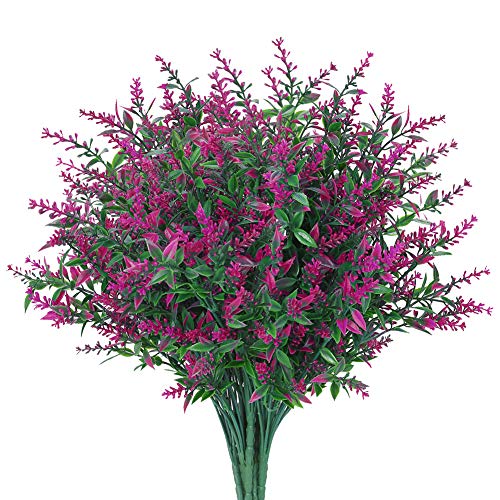 Artificial Greenery Plants Lavender Bulk 10 Pcs UV Resistant Shrubs for Outdoors Hanging Planters Window Box Indoor Decor