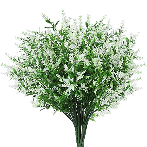 Artificial Greenery Plants Lavender Bulk 10 Pcs UV Resistant Shrubs for Outdoors Hanging Planters Window Box Indoor Decor