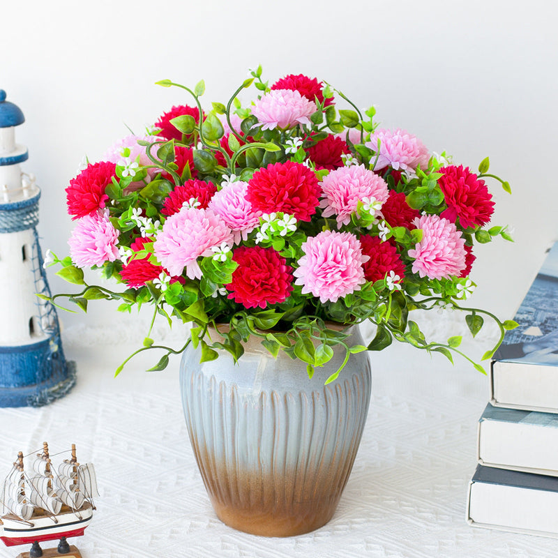 8 Bundles Artificial Chrysanthemum Flower Bushes for Outdoors, UV Resistant Fall Mum Plants