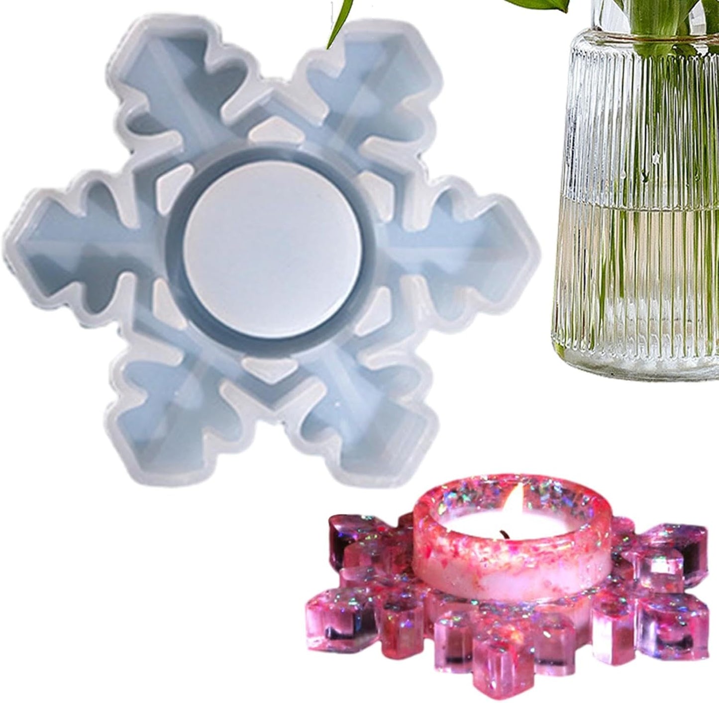 Bulk Snowflake Candle Holder Silicone Mold Resin Snowflake Candle Stand Mold for Home Decor and Craft Projects Wholesale