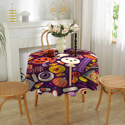 Bulk Halloween Tablecloth Festive Round Table Cover with Spider Web Pumpkin and Witch Print Easy Care and Party Protection Wholesale