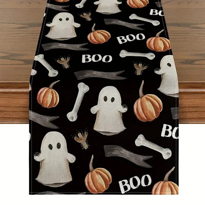 Bulk 2 Pcs Halloween Table Runners Ghost Pumpkin and Cat Design Festive Fall Kitchen Decor for Parties and Home Wholesale