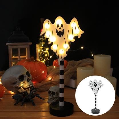 Bulk 2Pcs Halloween LED Pumpkin Ghost Skull Wooden Decorations – Spooky Light-Up Party Decor Wholesale