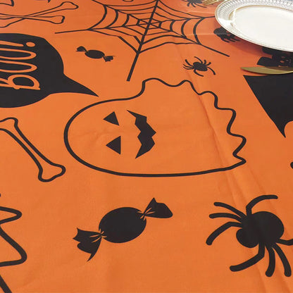 Bulk Spooky Halloween Black Spider Web Rectangular Tablecloth Spill-Proof Polyester Cover for Dining Banquets Parties and Camping Wholesale
