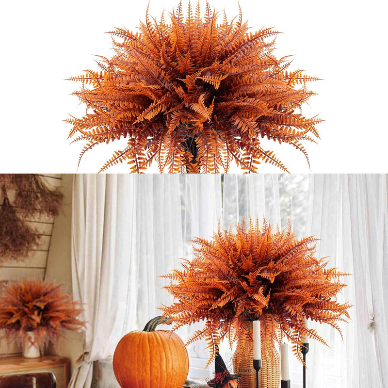 8 Bundles Artificial Boston Fern Plants 12 Inch Fall Greenery for Outdoor Decor