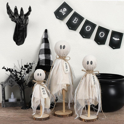 Bulk 3 Pcs Halloween Wooden Ghost Decorations Table Centerpieces for Shelves Fireplaces Spooky Halloween Decor Wholesale