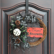 18 Inch Artificial Black Pumpkin Leaves Mesh Wreath Bulk Halloween Decoration