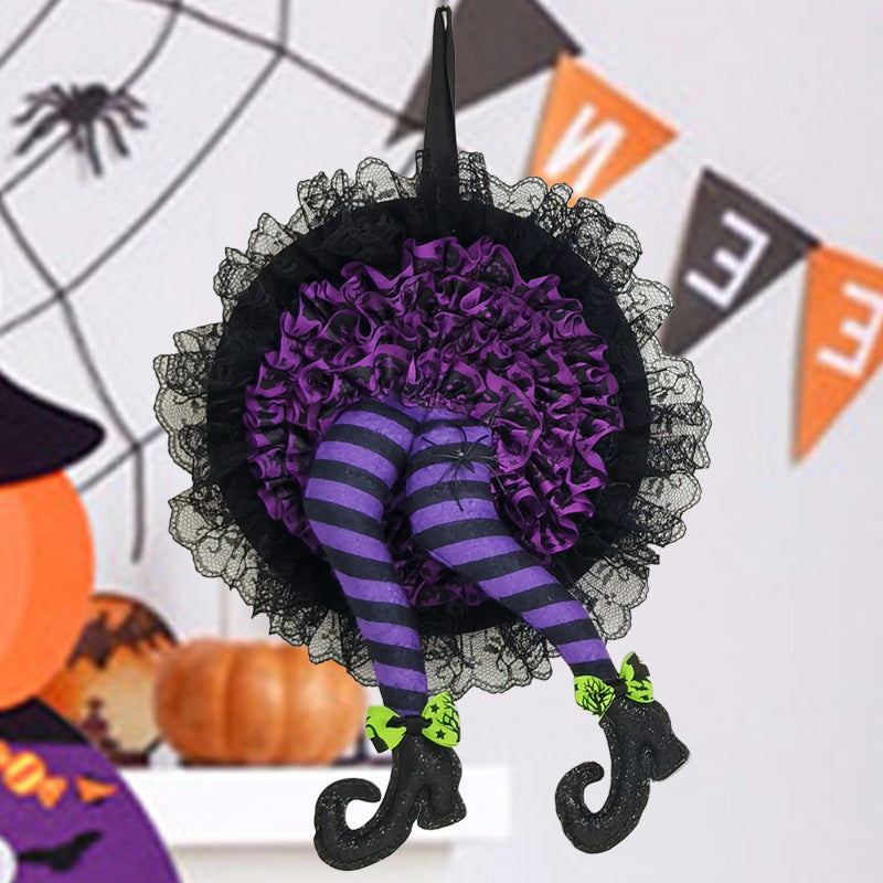 10 Inch Black Mesh Witch Leg Wreath for Halloween Crafts, Artificial, Bulk Quantity