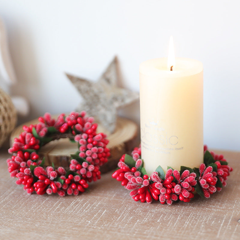 Christmas Red Artificial Fruit Tabletop Wreath with Candlestick Holder