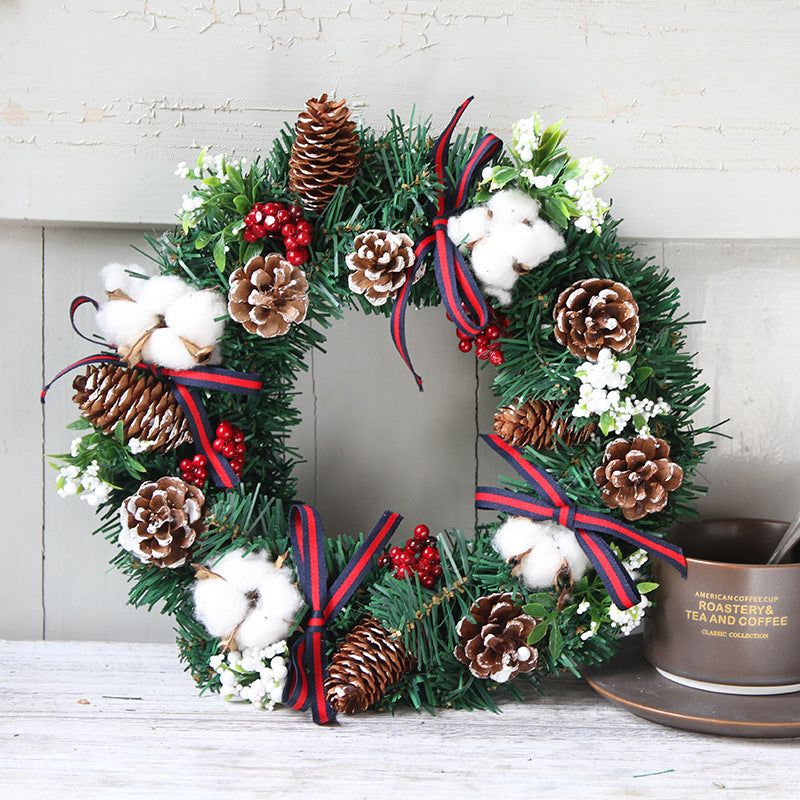 Artificial Christmas Cotton Pine Cone Berry Wreath 12 Inch or 16 Inch