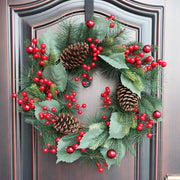 Artificial Christmas Pine Needle Wreath with Red Pine Cones, 20 Inch