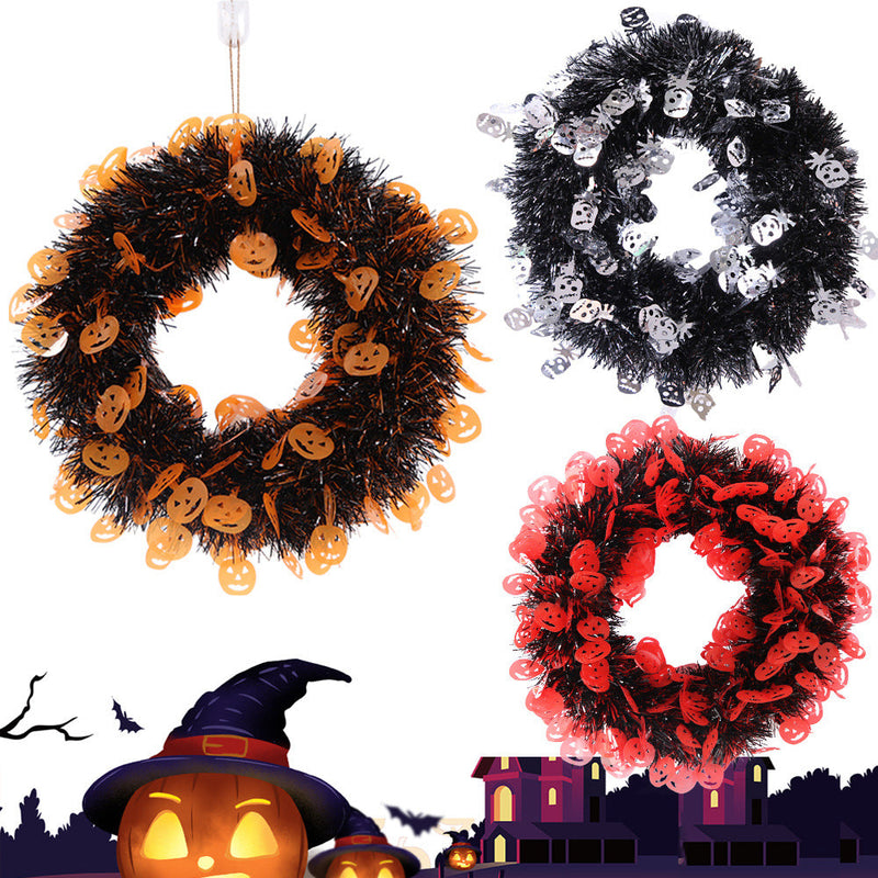 Artificial Rattan Vine Wreath with Pumpkin Skull Ghost Design for Halloween Party Decor