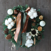 Artificial Cotton Pine Cone Christmas Wreath 12 Inch Holiday Decoration