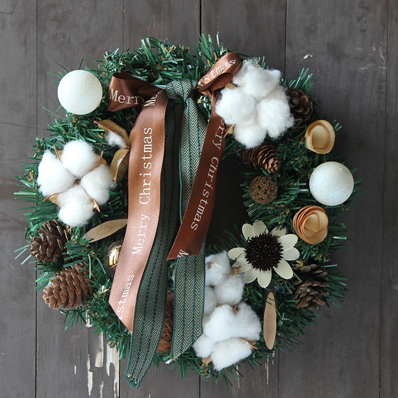 Artificial Cotton Pine Cone Christmas Wreath 12 Inch Holiday Decoration