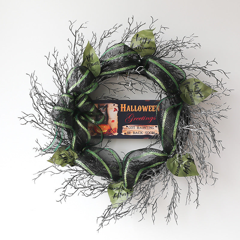 Halloween Black Mesh Wreath 20 Inch Artificial Decorative Door Wreath