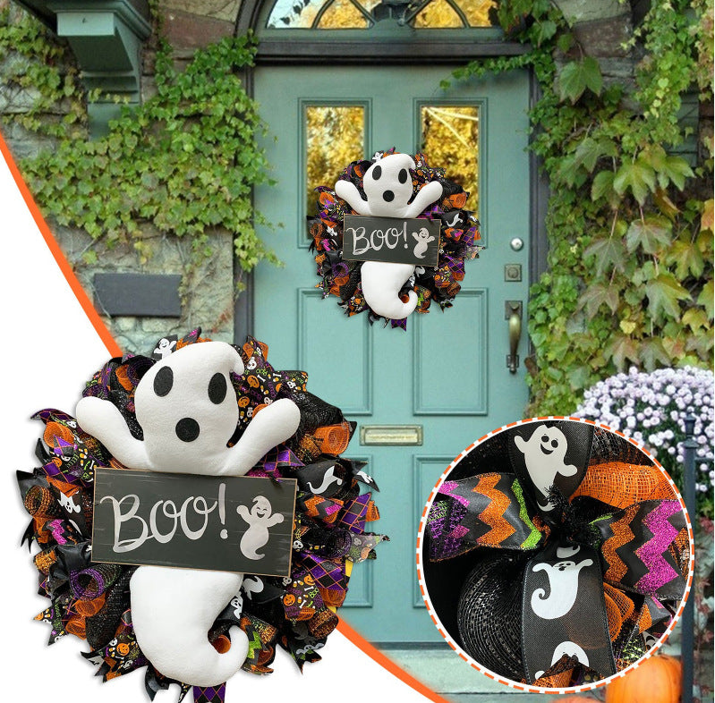 Artificial Halloween Ghost Doll Wreath 12 Inch Black Decorative Halloween Decor