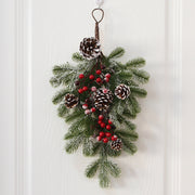 Christmas Pine Cone Rattan Teardrop Wreath 22 Inch Tall Artificial Front Door Decor
