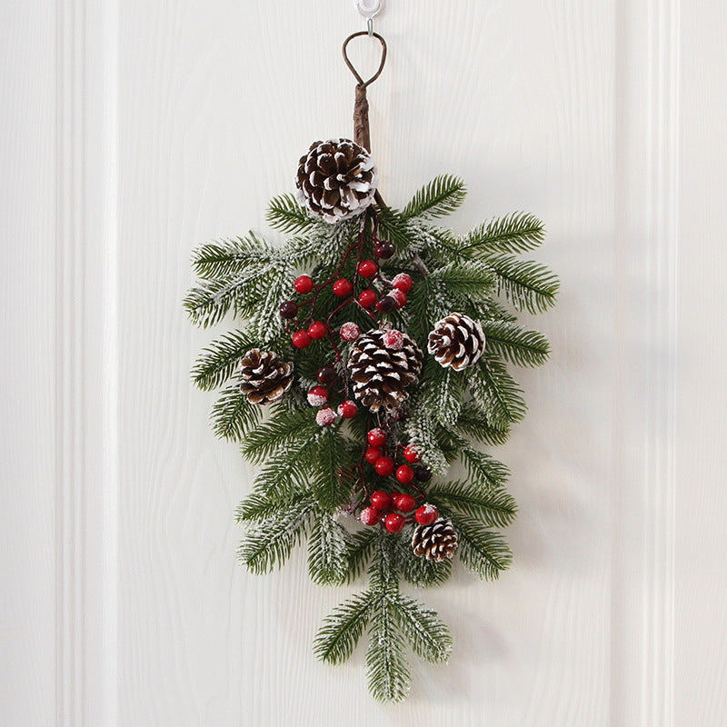Christmas Pine Cone Rattan Teardrop Wreath 22 Inch Tall Artificial Front Door Decor