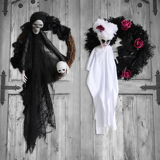 15 Inch Black Gauze Halloween Wreaths Bulk Quantity Artificial Party Decor