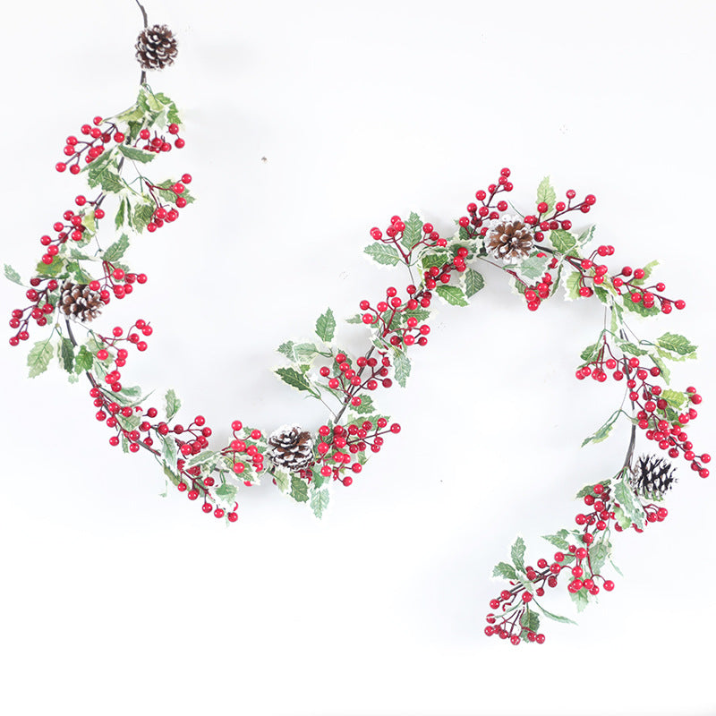 Artificial Christmas Red Fruit Rattan Garland 71 Inch Length