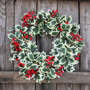 Christmas Artificial Leafy Green and Red Berry Wreath 18 Inch