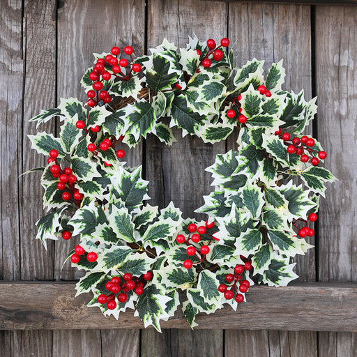 Christmas Artificial Leafy Green and Red Berry Wreath 18 Inch