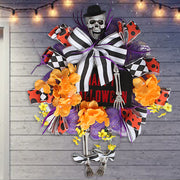 Halloween Skull Body Bow Wreath 12 Inch Artificial Decorative Halloween Door Wreath