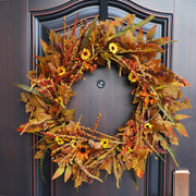 24 Inch Artificial Maple Leaf Autumn Wreath, Large Thanksgiving Fall Decor, Bulk Quantity
