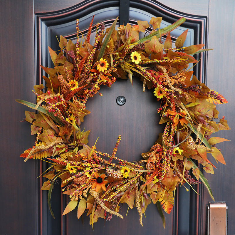 24 Inch Artificial Maple Leaf Autumn Wreath, Large Thanksgiving Fall Decor, Bulk Quantity