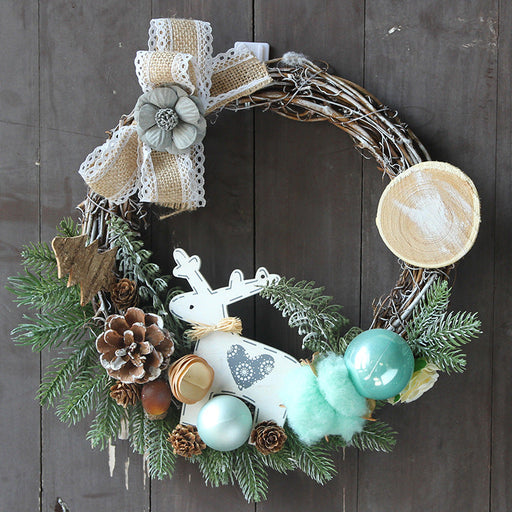 Handmade Christmas Rabbit Wreath 12 Inch Artificial Decorative Holiday Door Accent