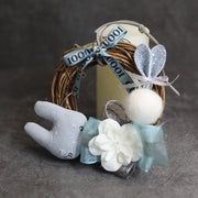 Christmas Candle Tabletop Ornament Wreath 4 Inch Artificial Holiday Decor