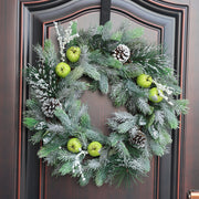 Christmas Pine Needle Wreath with Green Apples 20 Inch Artificial Holiday Decoration