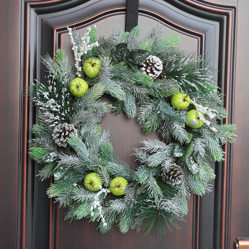 Christmas Pine Needle Wreath with Green Apples 20 Inch Artificial Holiday Decoration
