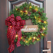 Christmas Wreath 24 Inch Red Berry Foam Bow with PE Leaves Artificial Holiday Decor