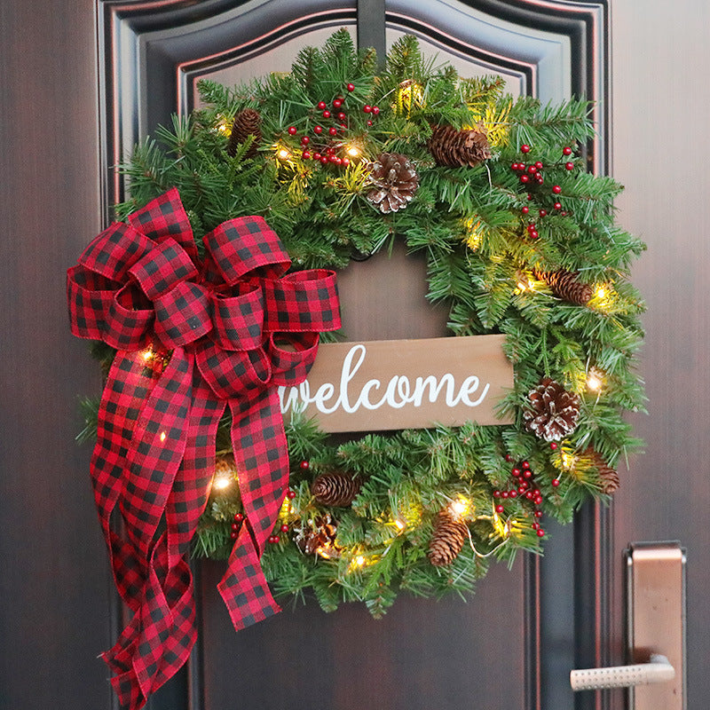 Christmas Wreath 24 Inch Red Berry Foam Bow with PE Leaves Artificial Holiday Decor