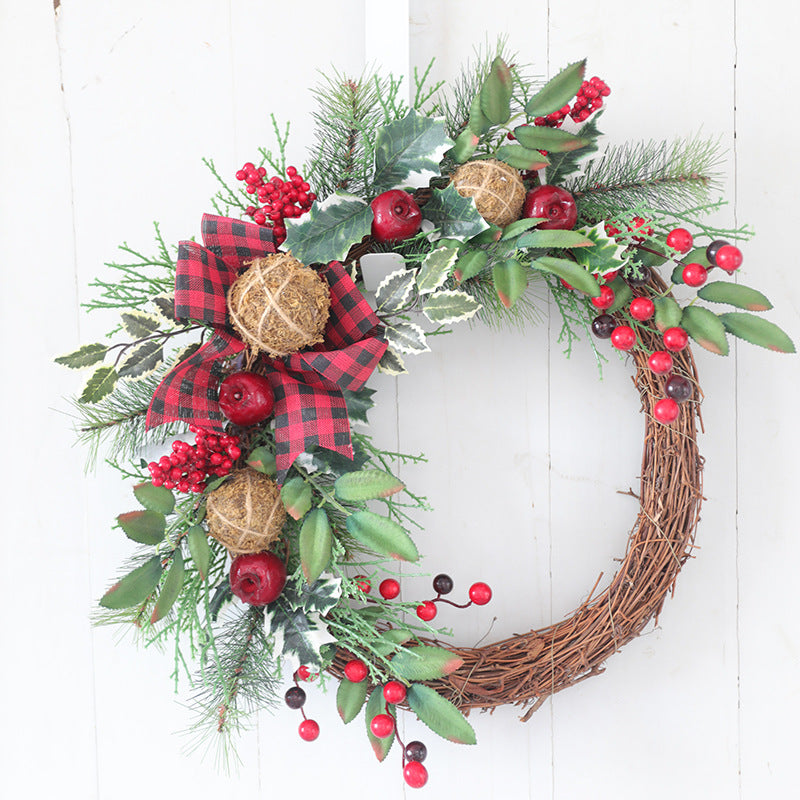 Christmas Pine Wreath with Red Berries 16 Inch Artificial Coniferous Holiday Decor