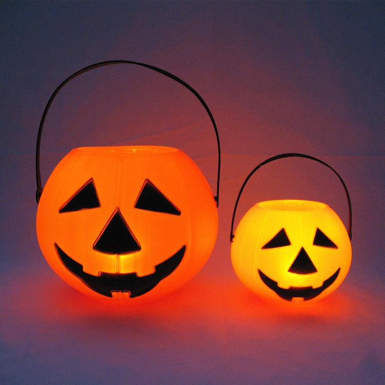 2 Pcs Halloween LED Pumpkin Candy Buckets Trick or Treat Buckets Artificial Plastic