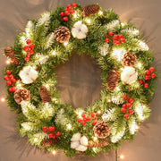 Christmas LED Pine Cone Wreath with Red Cones, 12/16/20 Inch, Artificial Decorative Holiday Lighted Wreath