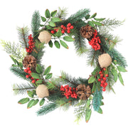 Artificial Christmas Pine Needle and Berry Wreath 16 Inch Holiday Decor