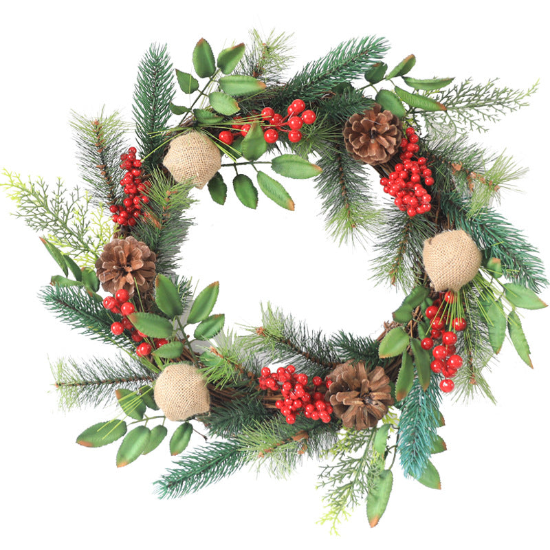 Artificial Christmas Pine Needle and Berry Wreath 16 Inch Holiday Decor