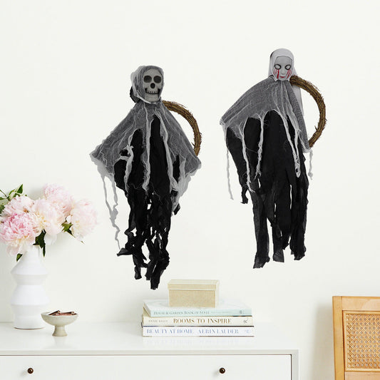 Halloween Skull Ghost Wreath 14 Inch Artificial Halloween Decoration